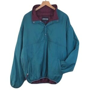 VTG Lands' End Pullover Anorak Jacket Unisex Sz L Teal Nylon Insulated USA Made